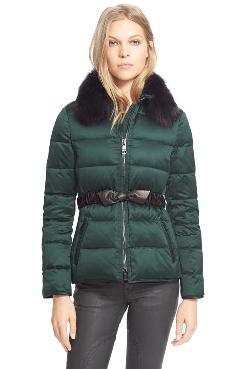 burberry brit belted down jacket with genuine fox fur collar|burberry clothing website.